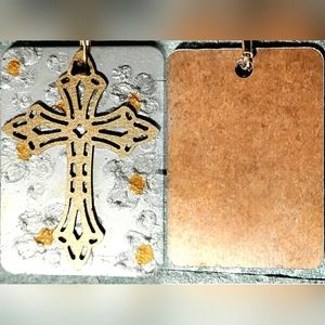 NEW Handmade Charm Pendant! Brass Patina. Steampunk Victorian Wood Cross. Unisex